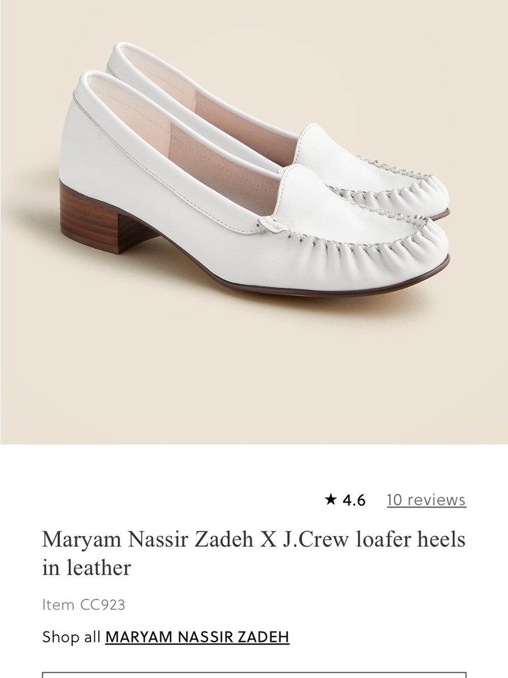 Maryam Nassir Zadeh x J.Crew White Leather Loafer Heels Classic Academia Luxury